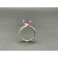 Ladies 14ct White Gold Purple Gemstones and CZ Ring