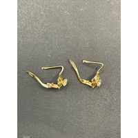 Ladies 18ct Yellow Gold Flower Cubic Zirconia Dangle Earrings