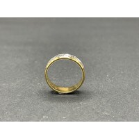 Unisex 18ct Two Tone Yellow and White Gold Laser Cut Ring