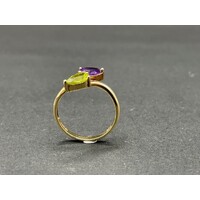 Ladies 9ct Yellow Gold Purple and Green Gemstones Ring