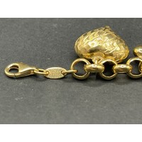 Ladies 18ct Yellow Gold Belcher Link Bubble Heart Charm Bracelet