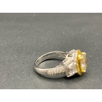 Ladies 14ct White Gold White & Yellow Diamond Ring