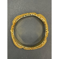 Ladies 21ct Yellow Gold Round Wavey Edge Bangle