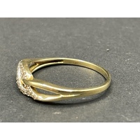 Ladies 9ct Yellow Gold Diamond Cross Over Ring