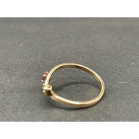 Ladies 9ct Yellow Gold Red Gemstone and Diamond Ring