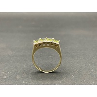 Ladies 9ct Yellow Gold Green Gemstone and Diamond Ring