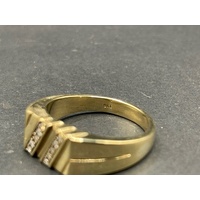 Mens 9ct Yellow Gold Diamond Ring