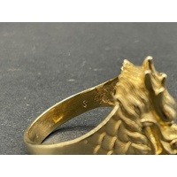 Mens 9ct Yellow Gold Dragon Head Ring