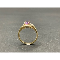 Ladies 9ct Yellow Gold Purple Gemstone and Diamond Ring