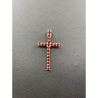 Ladies 14ct Yellow Gold Red Gemstones Cross Pendant