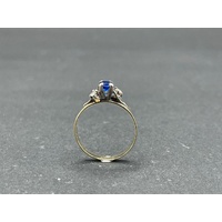 Ladies 9ct Yellow Gold Band and Sterling Silver Set Blue Gemstone Ring