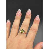 Ladies 9ct Yellow Gold Green Stone & Diamond Ring (Pre-owned)