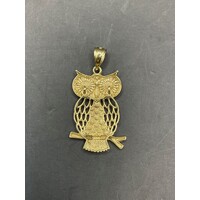 Ladies 9ct Yellow Gold Owl Animal Pendant