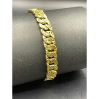 Mens 21ct Yellow Gold Curb Link Diamond Cut Bracelet