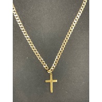 Unisex 9ct Yellow Gold Curb Link Necklace with Cross Pendant