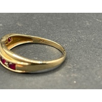 Ladies 9ct Yellow Gold Red Gemstones and Diamond Ring