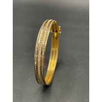 Ladies 18ct Yellow Gold Round Glass Bangle