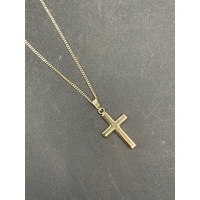 Unisex 9ct Yellow Gold Curb Link Necklace with Cross Pendant