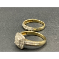 Ladies 9ct Yellow Gold Diamond Cluster Wedding Ring Set