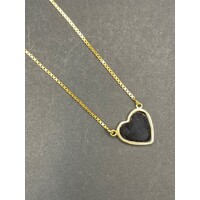 Ladies 18ct Yellow Gold Box Link Necklace & Heart Pendant