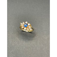 Ladies 18ct Yellow Gold Blue Gemstones and CZ Ring