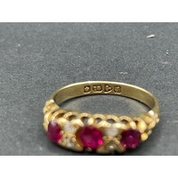 Ladies 18ct Yellow Gold Red Gemstones and CZ Ring