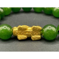 Unisex 21ct Yellow Gold Jade Stone Beaded Bracelet