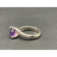 Ladies 14ct White Gold Purple Gemstones and CZ Ring