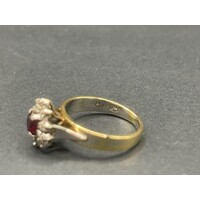 Ladies 18ct Yellow Gold Red Gemstones and Diamonds Ring