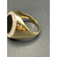 Men's 9ct Yellow Gold Black Gemstone and Diamond Ring