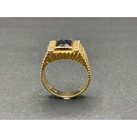 Mens 18ct Yellow Gold Gemstone CZ Ring