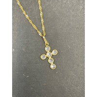 Ladies 18ct Yellow Gold Singapore Link Necklace & Cross Pendant