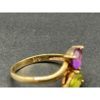 Ladies 9ct Yellow Gold Purple and Green Gemstones Ring