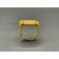 Mens 22ct Yellow Gold Round Wolf Ring