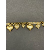 Ladies 18ct Yellow Gold Belcher Link Bubble Heart Charm Bracelet