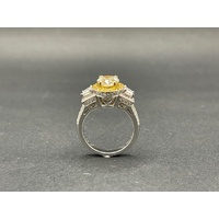 Ladies 14ct White Gold White & Yellow Diamond Ring