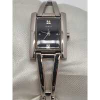 Guess Silver Tone Rectangle Black Face Link Bracelet Band Ladies Watch G76041L