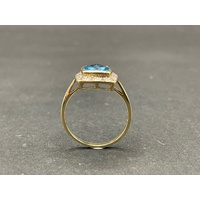 Ladies 9ct Yellow Gold Blue Gemstones and Diamonds Ring