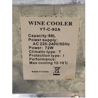 Unbranded 98L 72W Wine Cooler YT-C-92A 220-240V Max Cooling 12-18°C