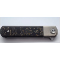 Liong Mah Designs T-1 Tanto 3.5 Inch Titanium with Gold Camo Inlays Pocket Knife