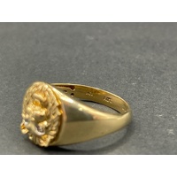 Mens 9ct Yellow Gold Lion Head Ring