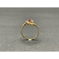 Ladies 9ct Yellow Gold Red Gemstone and CZ Ring