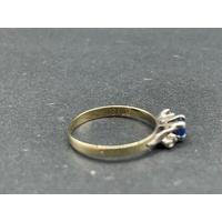 Ladies 9ct Yellow Gold Band and Sterling Silver Set Blue Gemstone Ring