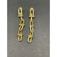 Ladies 18ct Yellow Gold Paperclip Link Dangle Earrings