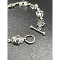 Unisex Sterling Silver Skull & Cross Bracelet (Brand New)