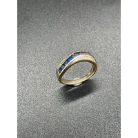 Ladies Solid 9ct Yellow Gold Blue Stones Diamond Ring Fine Jewellery Size UK P