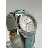 Casio Stainless Steel Case Genuine Blue Leather Band 50m WR Ladies Watch