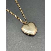 Ladies 9ct Yellow Figaro Link Necklace & Heart Locket Pendant (Pre-Owned)