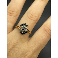 Ladies 9ct Yellow Gold Blue Gemstones and Diamonds Ring