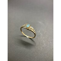 Ladies 9ct Yellow Gold Blue Gemstone and Diamond Chip Ring